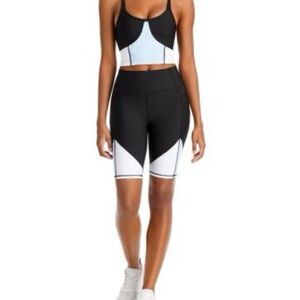 Black and White Women's Athletic Bra and Shorts Set